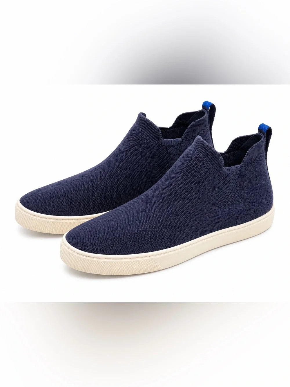 Rothys The Chelsea Navy Blue Knit Ankle Bootie Sneaker Slip On Minimalist 10.5